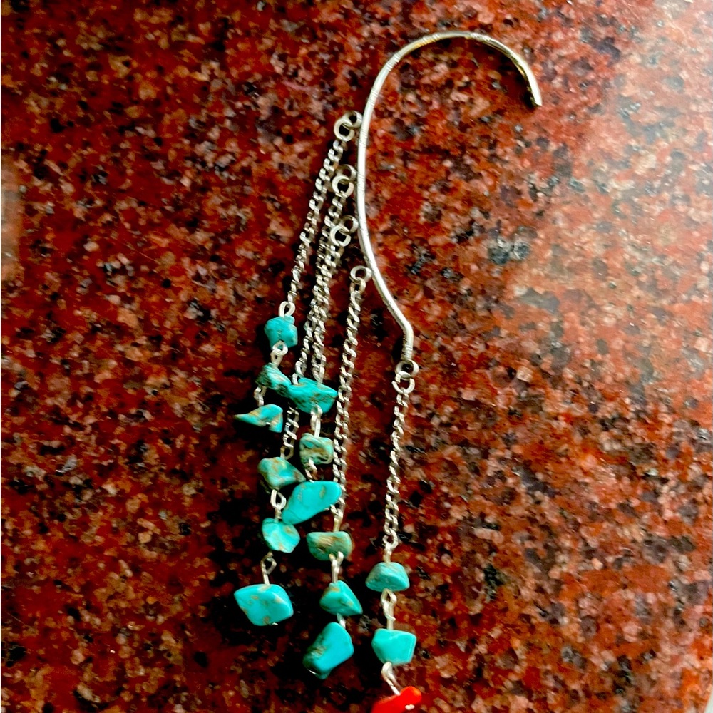Turquoise/coral ear cuff